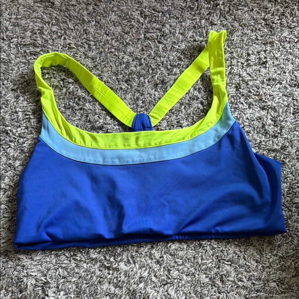 Blue and Neon Yellow Sports Bra